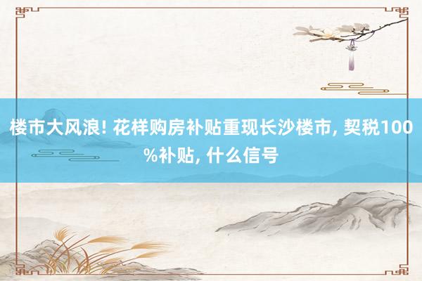 楼市大风浪! 花样购房补贴重现长沙楼市, 契税100%补贴, 什么信号